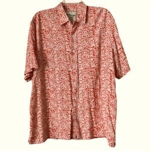 Vintage Silk Men’s Button Shirt, Sz. XXL, Coral/White Design, 55% Silk